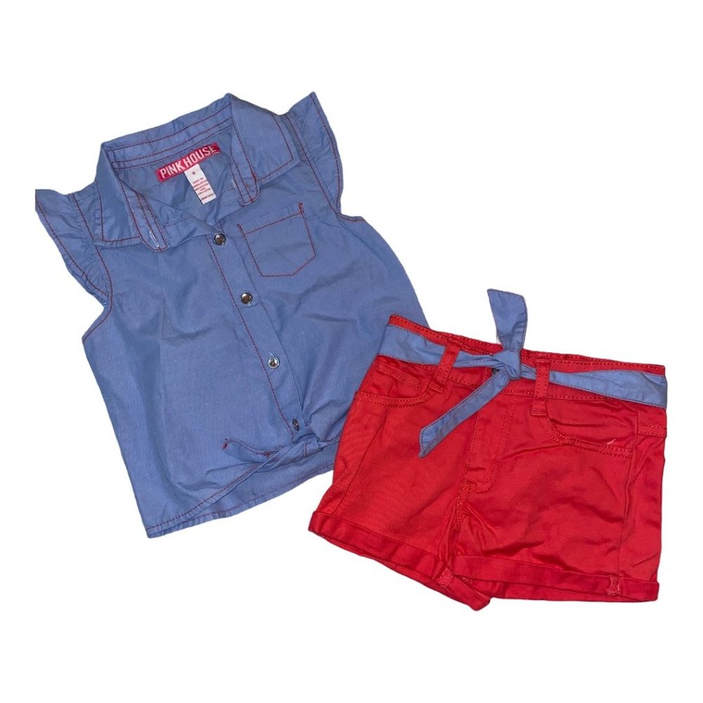 Pink House Blue Top & Pink Shorts Outfit Girls 5
